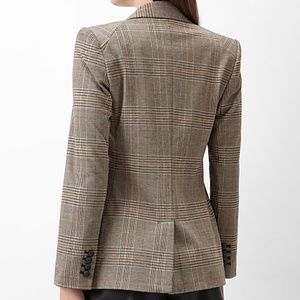 Plaid Knit Peak Lapel Single Button Blazer